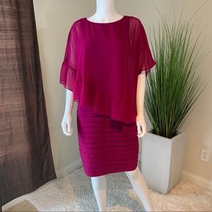 PLEATED SHEATH DRESS WITH CHIFFON CAPELET